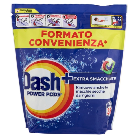 Dash Power Pods Detersivo Lavatrice In Capsule, Azione Extra-Smacchiante, 38 Lavaggi 885,4 g